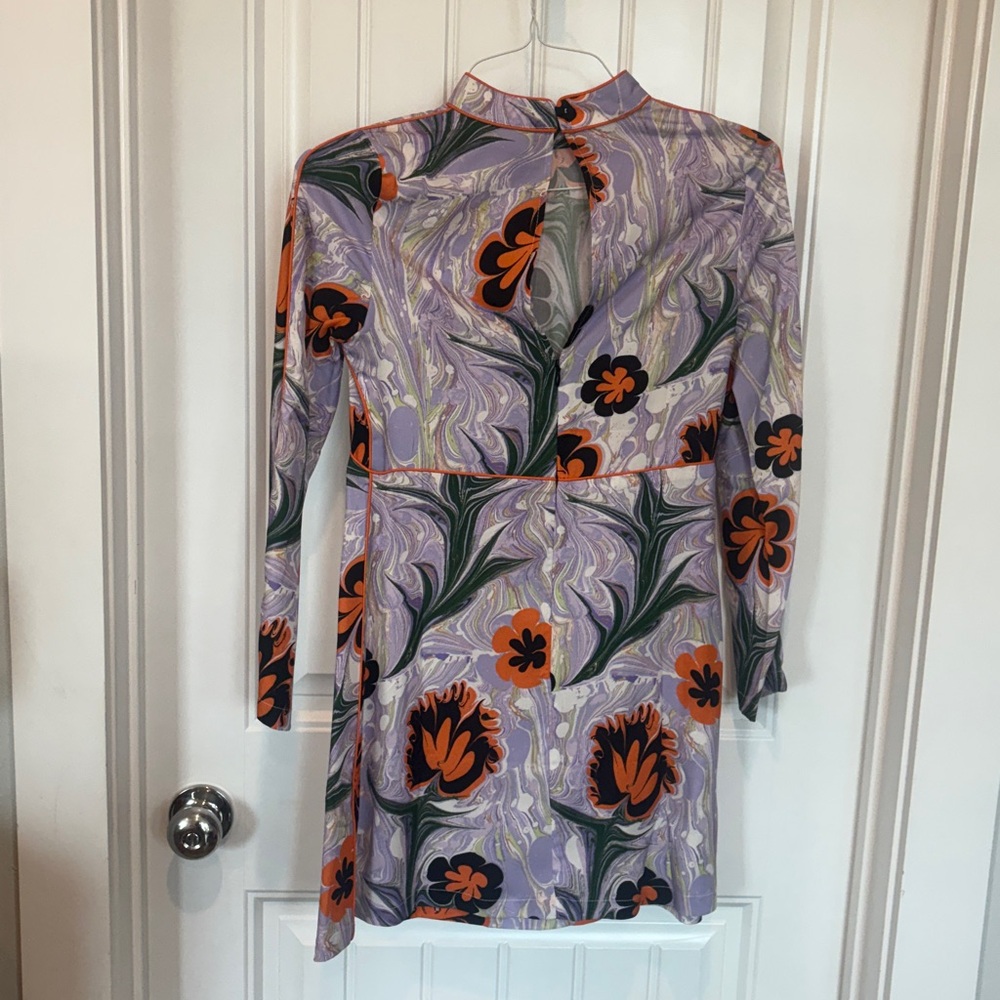 Floral Print Lavender Midi Dress with Orange Accents - Picture 2 of 2